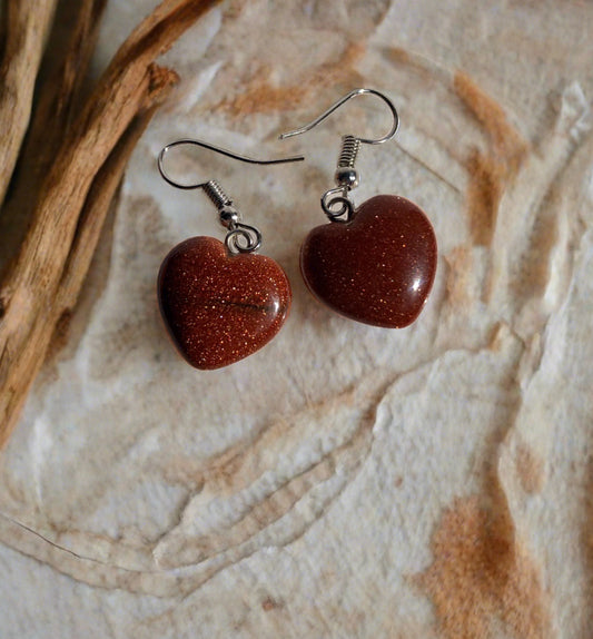 Goldstone Heart Earrings