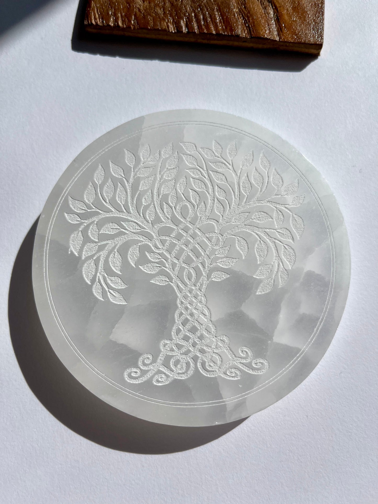 Selenite Disc - Celtic Tree of Life