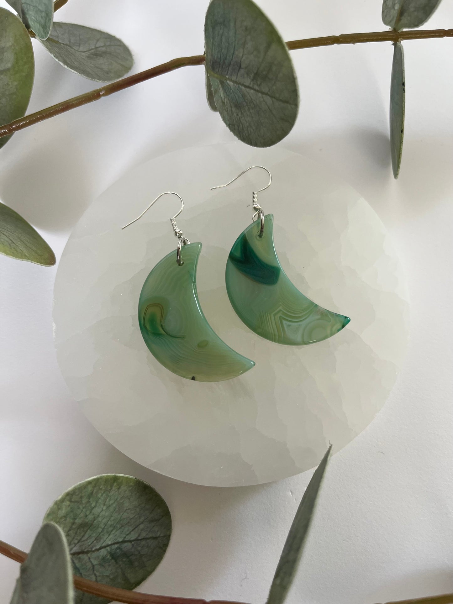 Green Agate Moon Earrings