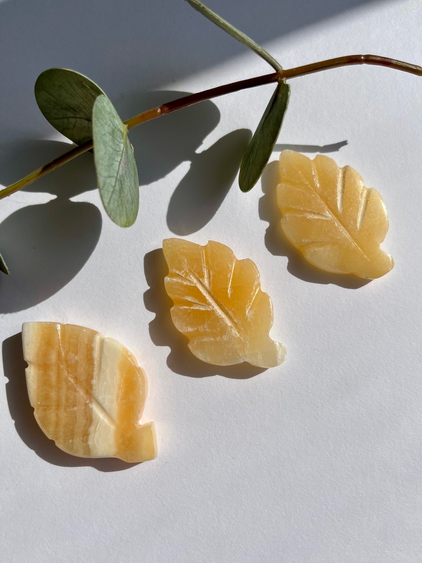 Orange Calcite Leaf Carving