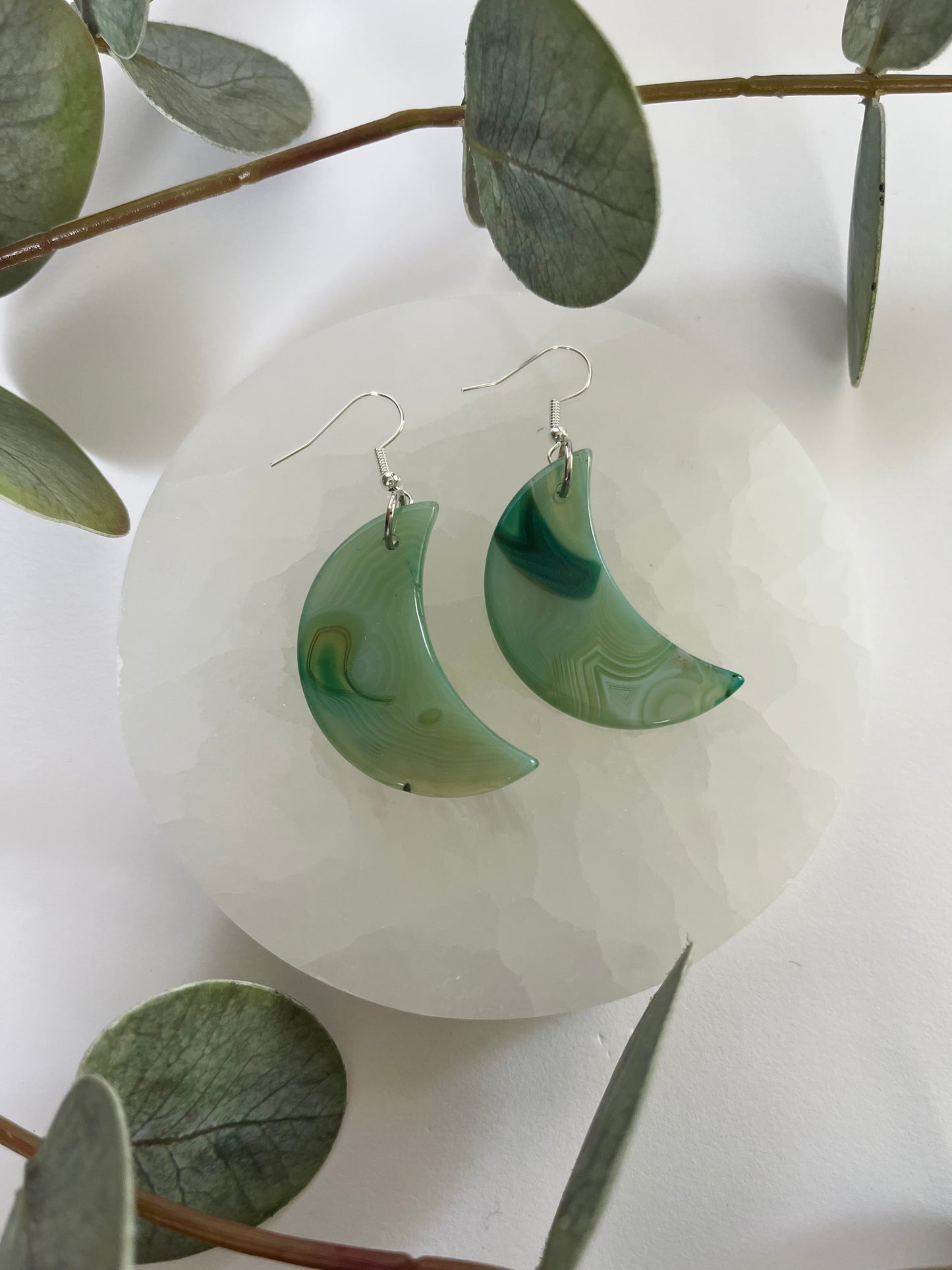 Green Agate Moon Earrings