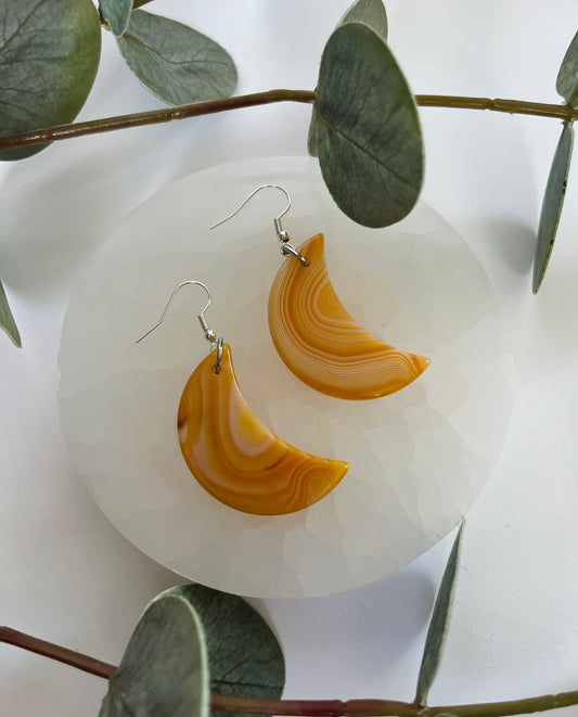 Orange Agate Moon Earrings #2