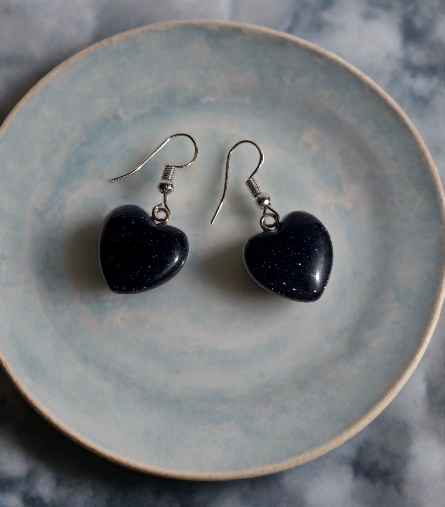 Blue Goldstone Heart Earrings