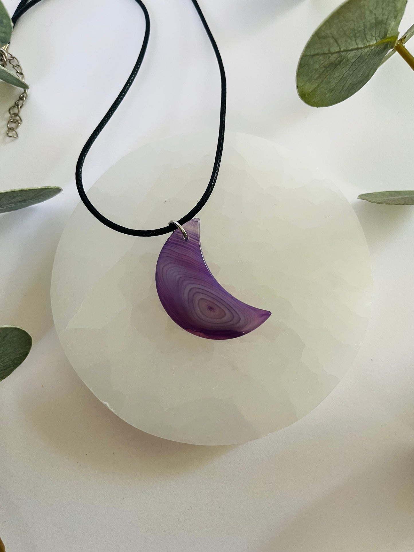 Purple Agate Moon Necklace