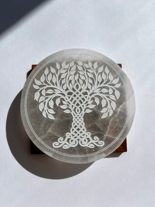 Selenite Disc - Celtic Tree of Life