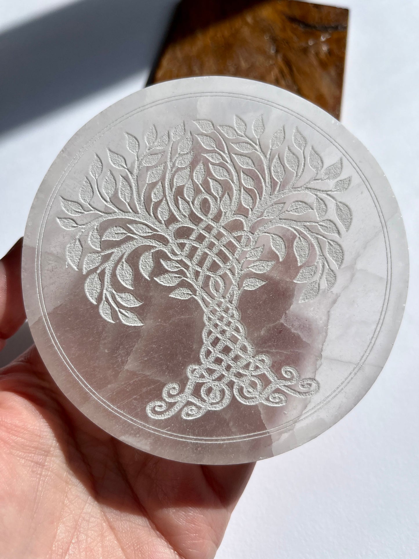 Selenite Disc - Celtic Tree of Life