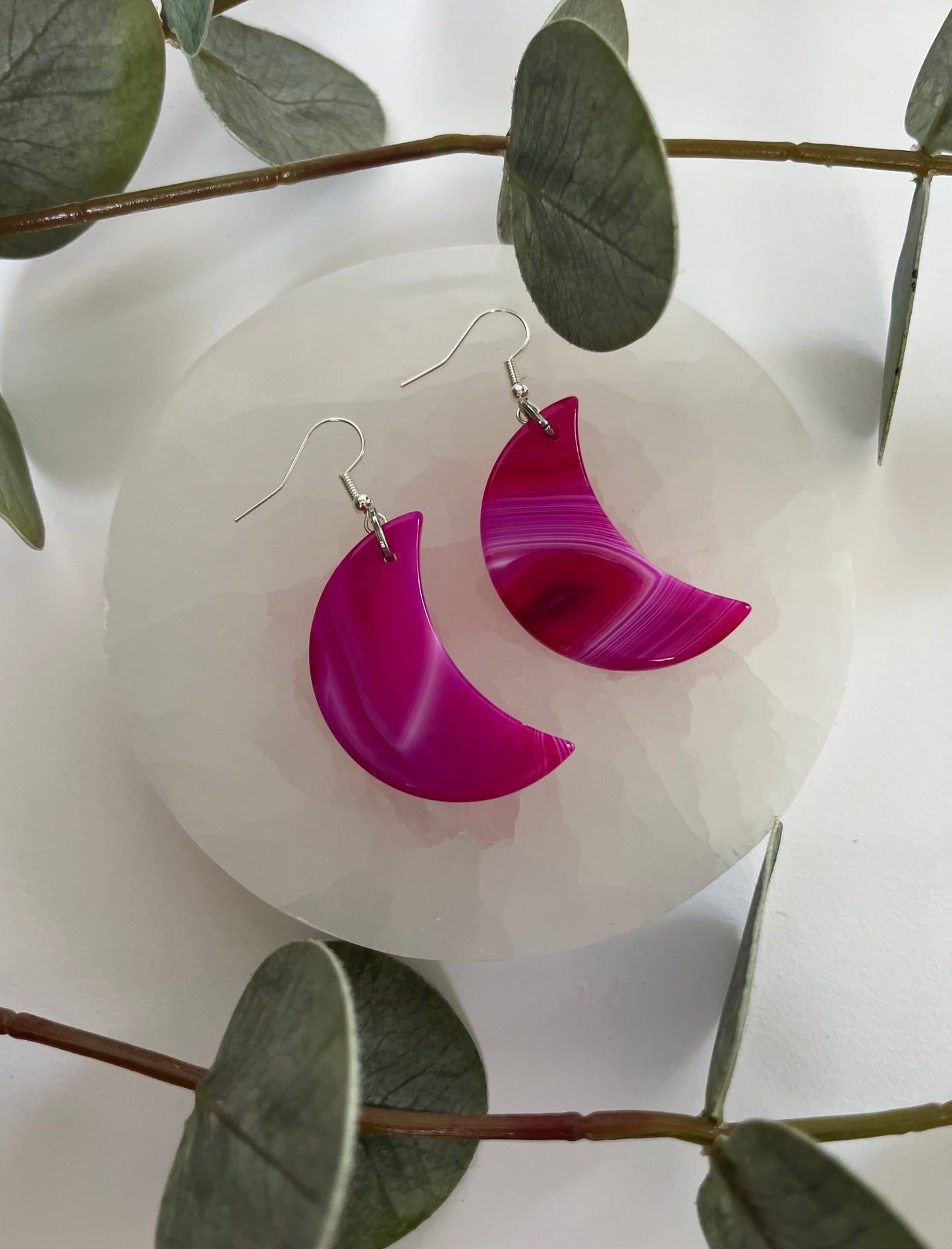 Pink Agate Moon Earrings #2