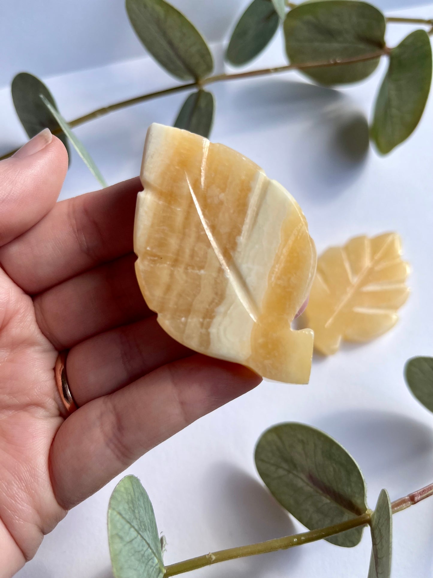 Orange Calcite Leaf Carving