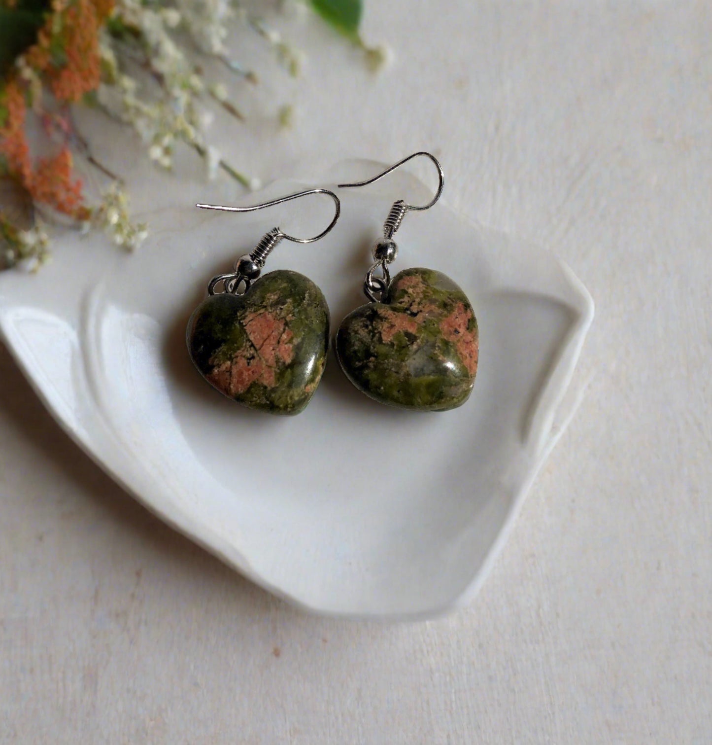 Unakite Heart Earrings