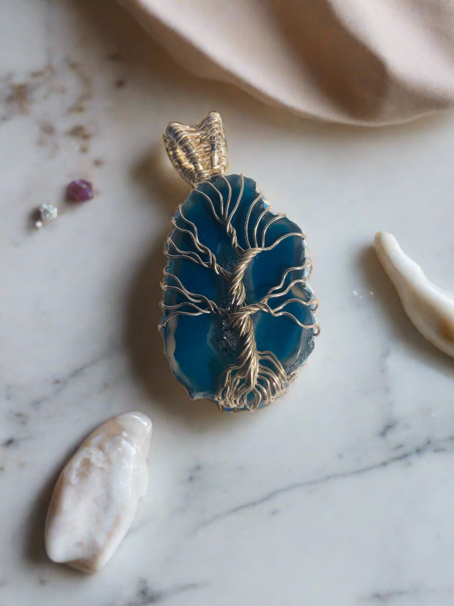 Blue Agate Wire-Wrapped Pendant