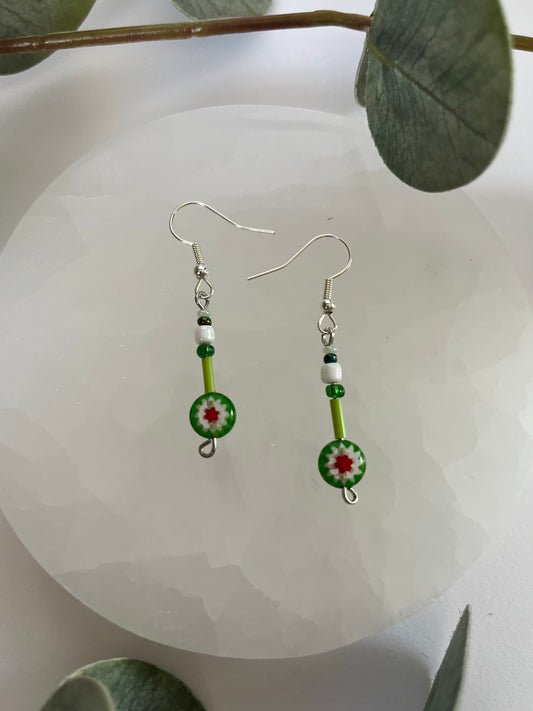 Green Flower Earrings