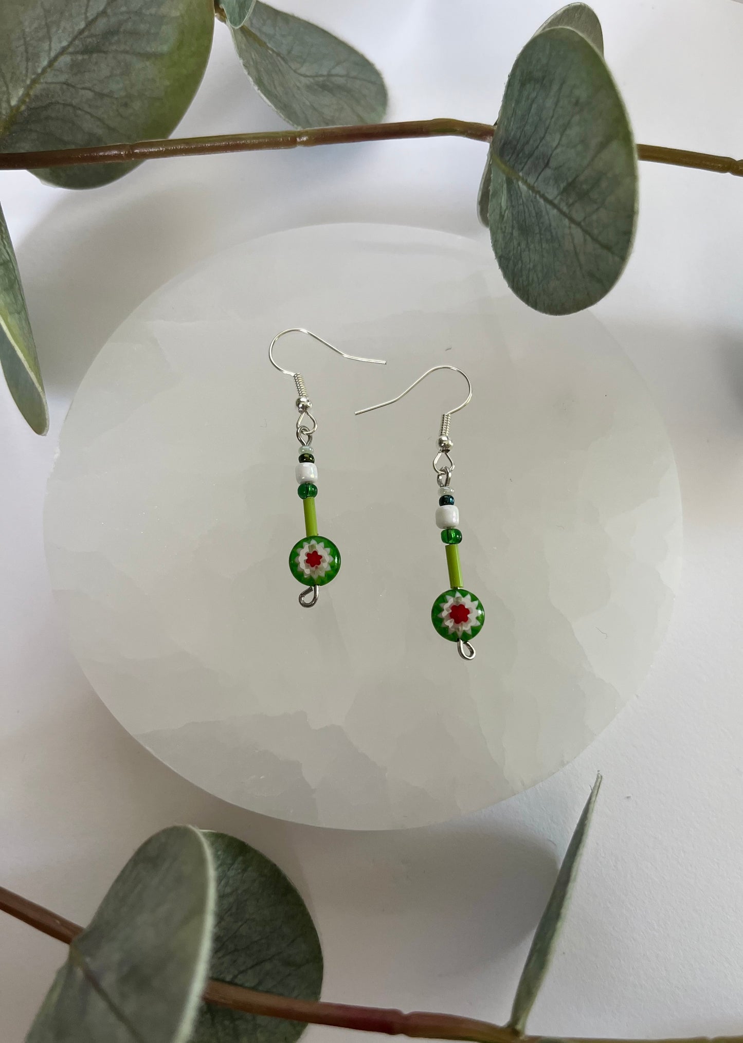 Green Flower Earrings