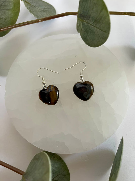 Tigers Eye Heart Earrings