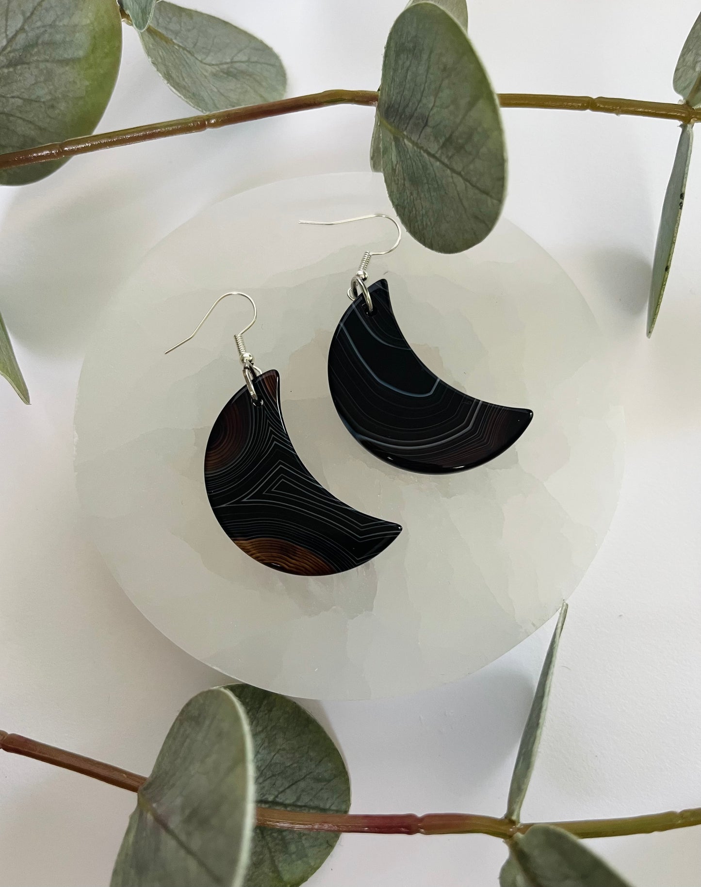 Black Agate Moon Earrings