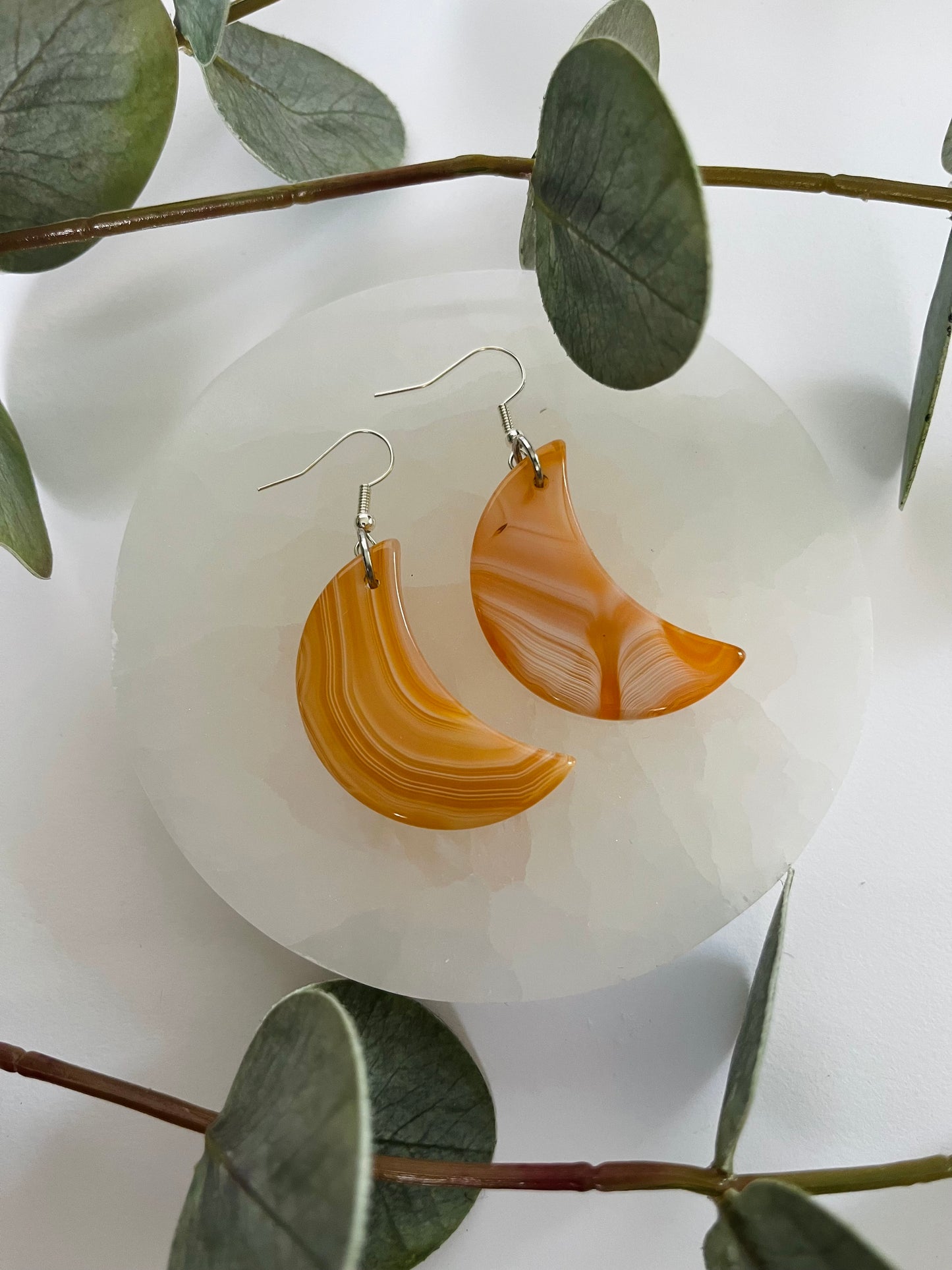 Orange Agate Moon Earrings #1