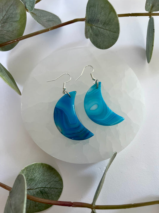 Blue Agate Moon Earrings