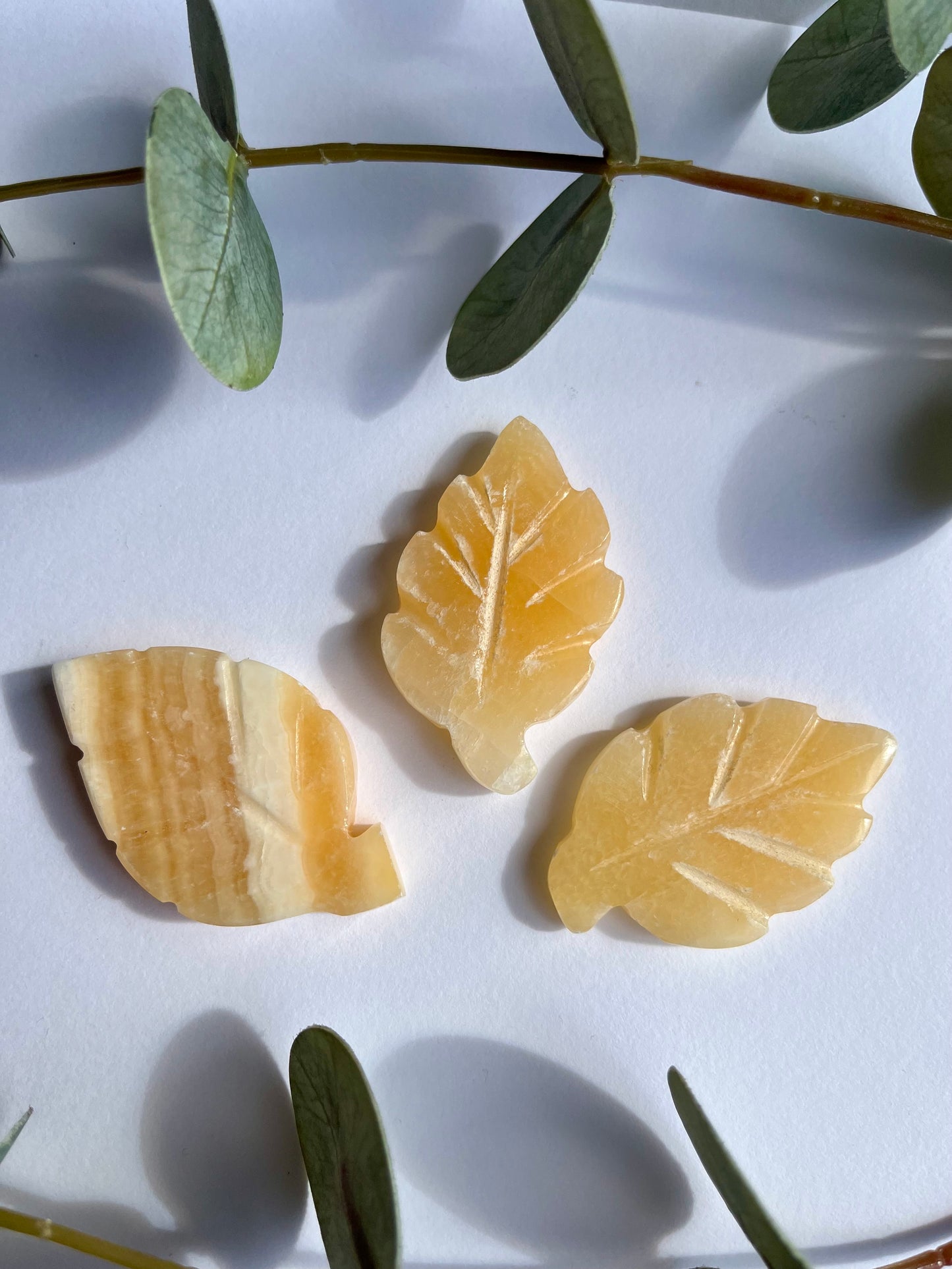 Orange Calcite Leaf Carving