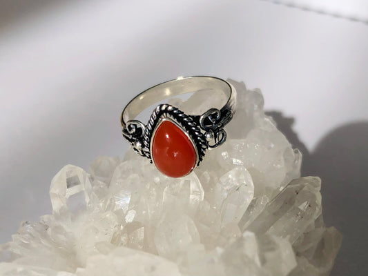 Carnelian Agate Teardrop Ring