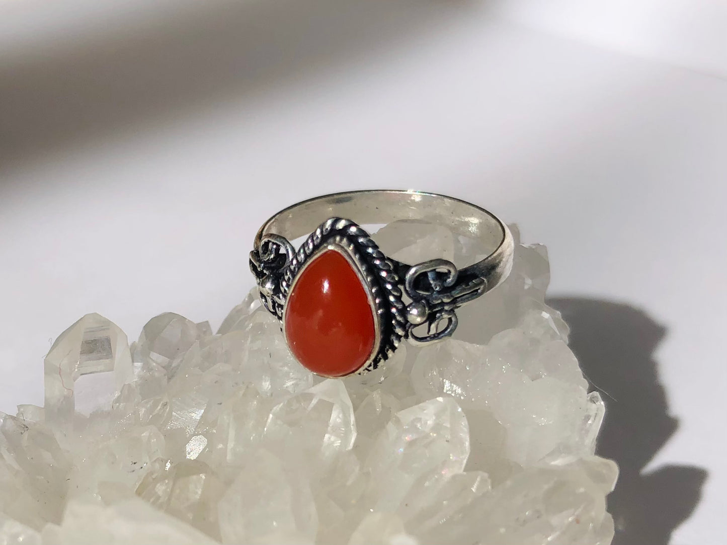 Carnelian Agate Teardrop Ring