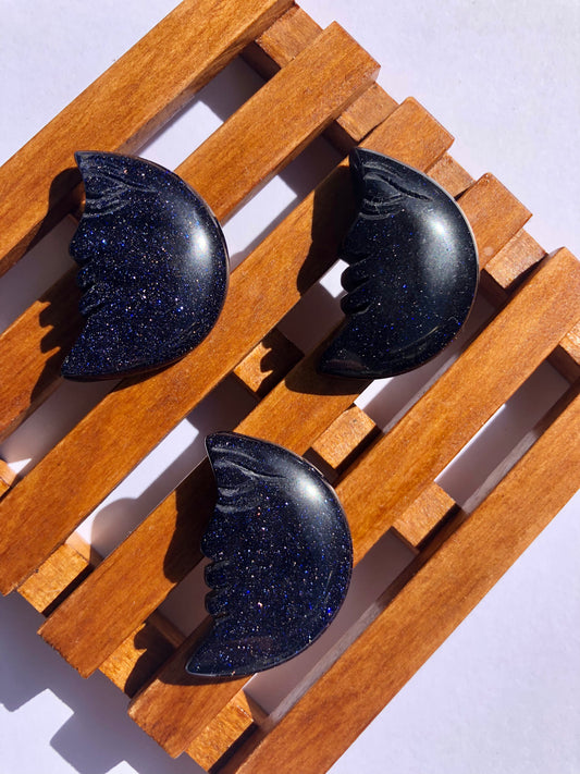 Blue Goldstone Moon Carving