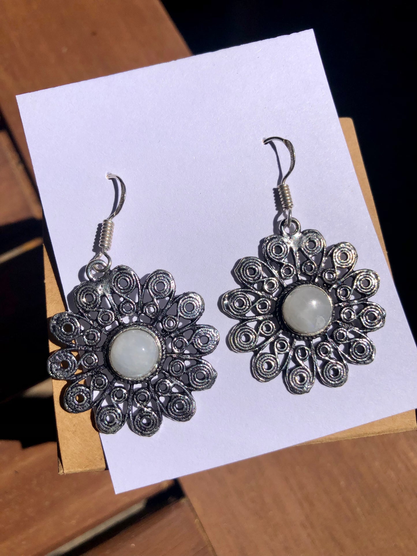 Rainbow Moonstone Flower Earrings